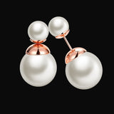 Rose Gold Platinum Plated Earrings Stud Synthetic Pearl Push Back .60" L178