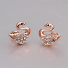 Rose Gold Platinum  Plated  Earrings Stud AAA Zirconia Push Back Swan .56" L293