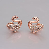 Rose Gold Platinum  Plated  Earrings Stud AAA Zirconia Push Back Swan .56" L293