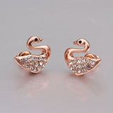 Rose Gold Platinum  Plated  Earrings Stud AAA Zirconia Push Back Swan .56" L293