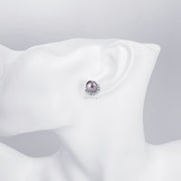 Platinum Plated Purple Fuchsia Earrings Stud Synthetic Pearl Push Back l165
