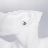 Platinum Plated Purple Fuchsia Earrings Stud Synthetic Pearl Push Back l165