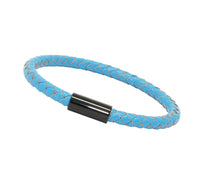 Unisex Men's Genuine  Leather Stainless Steel Magnetic Clasp Bracelet Light Blue