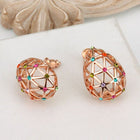 Rose Gold Platinum Plated  Earrings Stud AAA Zirconia Push Back .56" L312