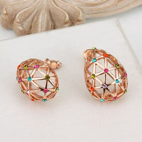 Rose Gold Platinum Plated  Earrings Stud AAA Zirconia Push Back .56" L312