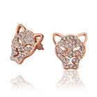 Rose Gold Platinum Plated  Earrings Stud AAA Zirconia Push Back  Puma .52" L314