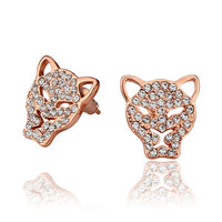 Rose Gold Platinum Plated  Earrings Stud AAA Zirconia Push Back  Puma .52" L314