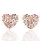 Rose Gold Platinum Plated  Earrings Stud AAA Zirconia Push Back Heart .64" L241