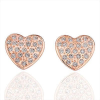 Rose Gold Platinum Plated  Earrings Stud AAA Zirconia Push Back Heart .64" L241