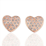 Rose Gold Platinum Plated  Earrings Stud AAA Zirconia Push Back Heart .64" L241