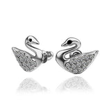 Rose Gold Platinum  Plated  Earrings Stud AAA Zirconia Push Back Swan .56" L293