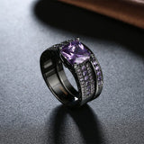 Gold Plated Black Gunmetal P Fashion Set Ring AAA Zirconia Women B325