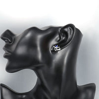 Rose Gold Platinum Plated Red Earrings Stud AAA Zirconia Push Back Bow .44" L233