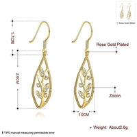 Gold/Rose Gold Plated Earrings Drop Dangle AAA Zirconia FishHook Leaf.4"L227