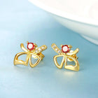 Rose Gold Platinum Plated Red Earrings Stud AAA Zirconia Push Back Bow .44" L233