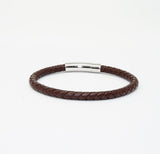 Unisex Men's Genuine Leather Stainless Steel Magnetic Clasp Bracelet Brown