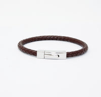 Unisex Men's Genuine Leather Stainless Steel Magnetic Clasp Bracelet Brown