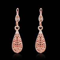 Rose Gold Platinum Plated Earrings Drop Dangle French Pierced .36" L243