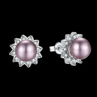 Platinum Plated Purple Fuchsia Earrings Stud Synthetic Pearl Push Back l165