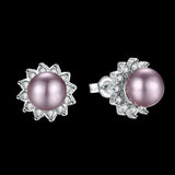 Platinum Plated Purple Fuchsia Earrings Stud Synthetic Pearl Push Back l165