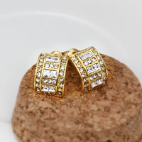Rose Gold Platinum Plated  Earrings Stud AAA Zirconia Push Back .36" L297