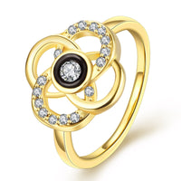 Rose Gold Platinum  Plated Fashion Ring Black AAA Zirconia Women Flower B293