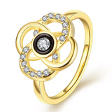 Rose Gold Platinum  Plated Fashion Ring Black AAA Zirconia Women Flower B293