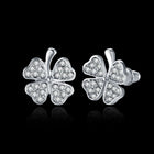 Rose Gold Platinum Plated  Earrings Stud AAA Zirconia Push Back Clover .48" L251