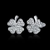 Rose Gold Platinum Plated  Earrings Stud AAA Zirconia Push Back Clover .48" L251