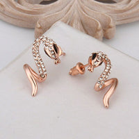 Rose Gold Platinum Plated  Earrings Stud AAA Zirconia Push Back Snake .48" L313