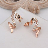 Rose Gold Platinum Plated  Earrings Stud AAA Zirconia Push Back Snake .48" L313