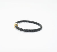 Unisex Genuine Leather Stainless Steel Magnetic Clasp Bracelet Black 8" Inches