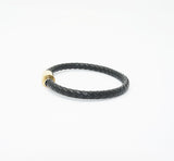 Unisex Genuine Leather Stainless Steel Magnetic Clasp Bracelet Black 8" Inches