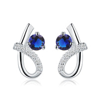 Sterling Silver Plated Blue Earrings Stud AAA Zirconia Push Back  L354