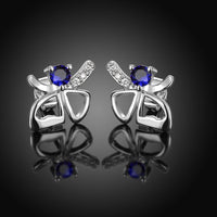 Rose Gold Platinum Plated Red Earrings Stud AAA Zirconia Push Back Bow .44" L233