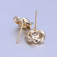 Rose Gold Platinum Plated Earrings Stud AAA Zirconia Push Back Rose .44" L283