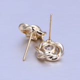 Rose Gold Platinum Plated Earrings Stud AAA Zirconia Push Back Rose .44" L283