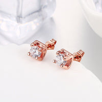 Rose Gold Platinum Plated Earrings Stud AAA Zirconia Push Back .24" L323