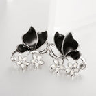 Rose Gold Platinum Plated Black Earrings Zirconia Push Back Butterfly .68" L303