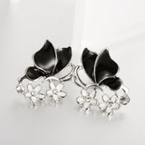 Rose Gold Platinum Plated Black Earrings Zirconia Push Back Butterfly .68" L303