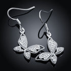 Rose Gold Platinum Plated  Earrings AAA Zirconia Fish Hook Butterfly .52 L230