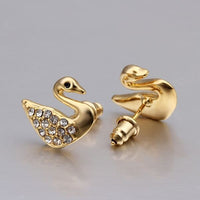 Rose Gold Platinum  Plated  Earrings Stud AAA Zirconia Push Back Swan .56" L293