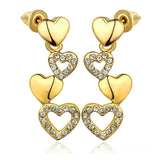 Rose Gold Plated Earrings Dangle AAA Zirconia Push Back Hearts .4" L261