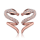 Rose Gold Platinum Plated  Earrings Stud AAA Zirconia Push Back Snake .48" L313