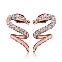 Rose Gold Platinum Plated  Earrings Stud AAA Zirconia Push Back Snake .48" L313