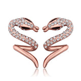Rose Gold Platinum Plated  Earrings Stud AAA Zirconia Push Back Snake .48" L313