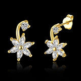 Gold Rose Platinum Plated  Earrings AAA Zirconia Push Back Flower .36" L237