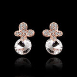 Rose Gold Platinum Plated Earrings Stud AAA Zirconia Push Back .4" L296