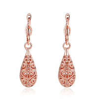 Rose Gold Platinum Plated Earrings Drop Dangle French Pierced .36" L243