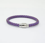 Unisex Men's Genuine  Leather Stainless Steel Magnetic Clasp Bracelet Purple